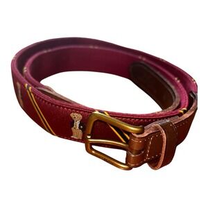 Polo Ralph Lauren Mens Leather Belt Metal Buckle Skinny Bear Preppy 42 Maroon